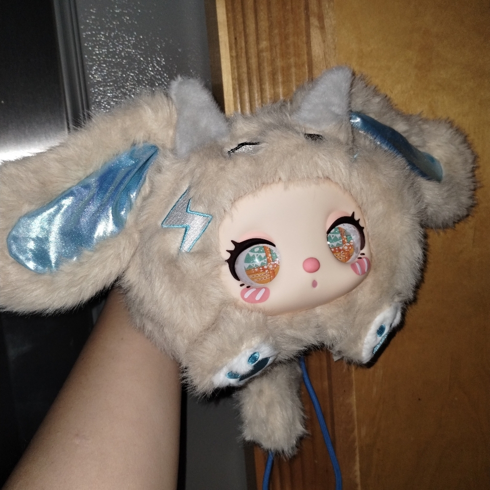 Rare Liila Marshmallow cybersecurity (Name) Cute Plush Bunny Hat with Blue Ears